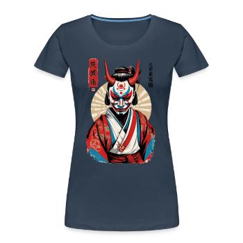 Oni Démon Masque Samouraï Japonais Oeuvre - T-shirt bio Premium Femme - bleu marine - Devant - Mia (176cm)