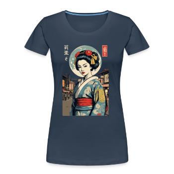 Kunoichi Ninja Geisha Samurai Kunst Anime - Frauen Premium Bio T-Shirt - Navy - Vorne - Mia (176cm)