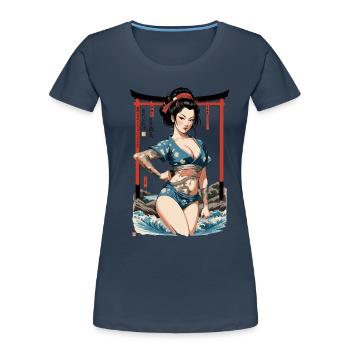 Kunoichi Ninja Geisha Samurai Artwork Japan Style - Women's Premium Organic T-Shirt - navy - Front - Mia (176cm)
