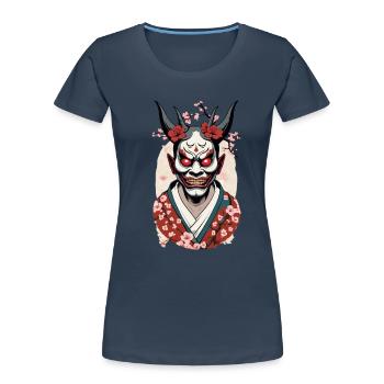 Oni Démons Masque Japon Culture Esthétique Design - T-shirt bio Premium Femme - bleu marine - Devant - Mia (176cm)
