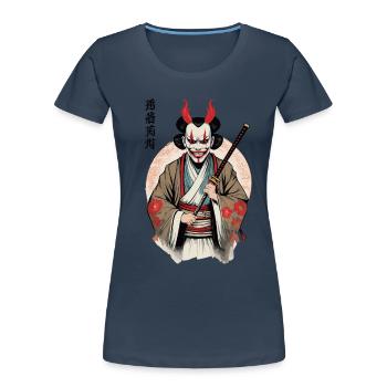 Oni Demon Mask Samurai Japan Culture Aesthetic - Women's Premium Organic T-Shirt - navy - Front - Mia (176cm)