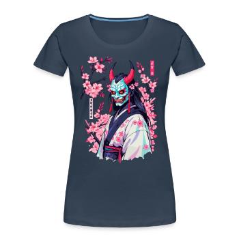 Oni Samouraï Vaporwave Esthétique Japon Culture - T-shirt bio Premium Femme - bleu marine - Devant - Mia (176cm)