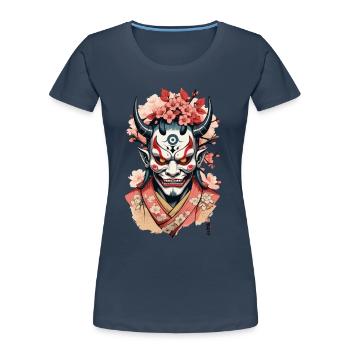 Oni Demon Mask Samurai Aesthetic Yokai - Women's Premium Organic T-Shirt - navy - Front - Mia (176cm)