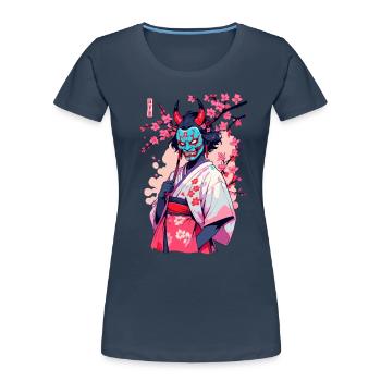 Oni Samouraï Vaporwave Esthétique Japon Culture - T-shirt bio Premium Femme - bleu marine - Devant - Mia (176cm)