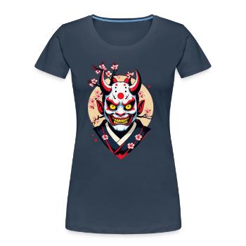 Oni Démon Masque Samouraï Esthétique Yokai - T-shirt bio Premium Femme - bleu marine - Devant - Mia (176cm)