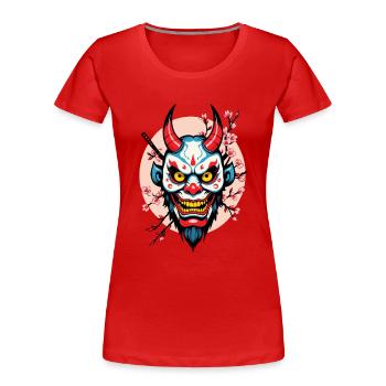 Oni Masque Démon Samouraï Japonais - T-shirt bio Premium Femme - bleu marine - Devant - Mia (176cm)