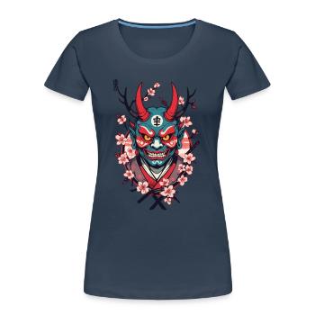 Oni Démon Masque Samouraï Culture Japonaise Yokai - T-shirt bio Premium Femme - bleu marine - Devant - Mia (176cm)