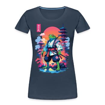 Samurai Frosch & Aesthetic Vaporwave Stil - Frauen Premium Bio T-Shirt - Navy - Vorne - Mia (176cm)