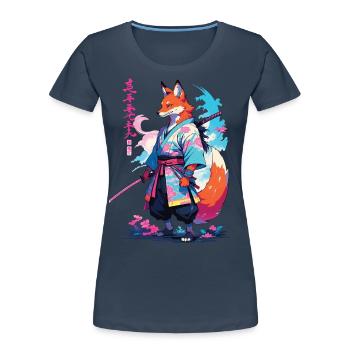 Kitsune Samurai Fuchs Aesthetic Vaporwave Stil - Frauen Premium Bio T-Shirt - Navy - Vorne - Mia (176cm)