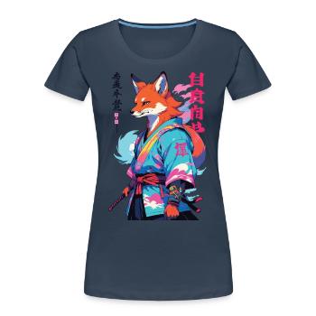 Kitsune Samurai Fuchs Aesthetic Vaporwave Stil - Frauen Premium Bio T-Shirt - Navy - Vorne - Mia (176cm)