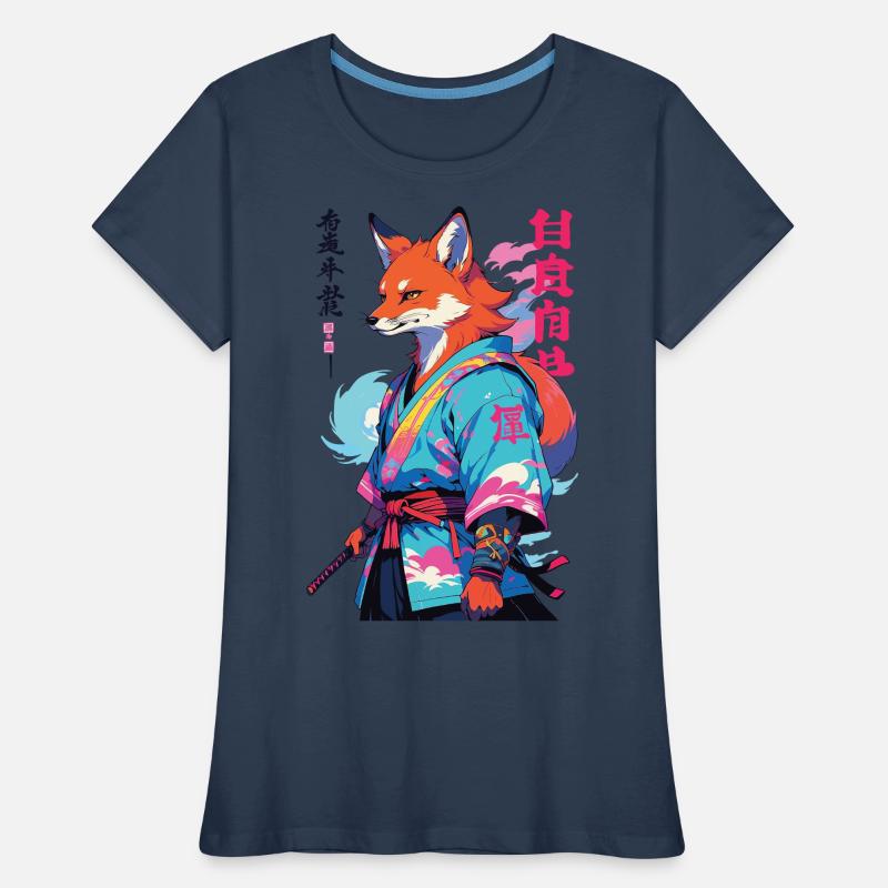 Kitsune Samurai Fox Aesthetic Vaporwave Style Women's Premium Organic T-Shirt