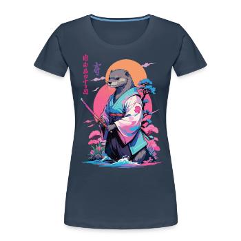 Samurai Otter Aesthetic Vaporwave Stil - Frauen Premium Bio T-Shirt - Navy - Vorne - Mia (176cm)