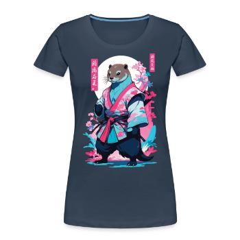 Samouraï Loutre Esthétique Vaporwave Japon Art - T-shirt bio Premium Femme - bleu marine - Devant - Mia (176cm)