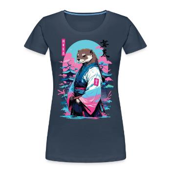 Samurai Otter Aesthetic Vaporwave Stil - Frauen Premium Bio T-Shirt - Navy - Vorne - Mia (176cm)