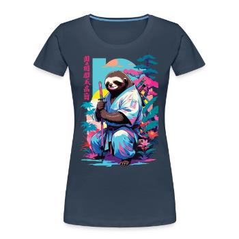 Samurai Faultier Aesthetic Vaporwave Stil - Frauen Premium Bio T-Shirt - Navy - Vorne - Mia (176cm)