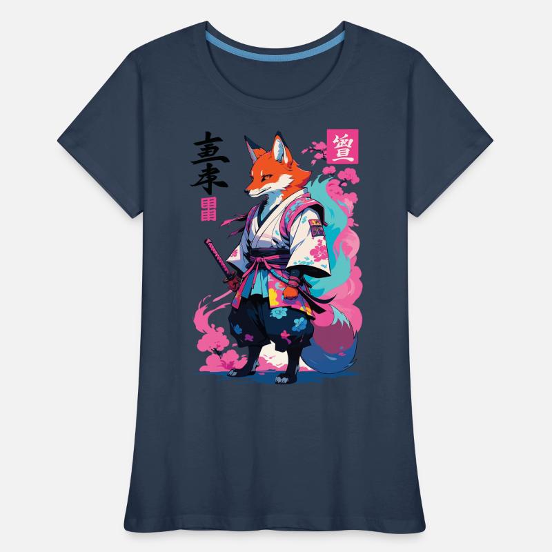 Kitsune Samurai Fox Aesthetic Vaporwave Style Women's Premium Organic T-Shirt