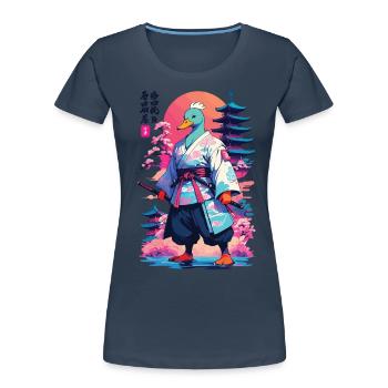 Samurai Ente im Aesthetic Vaporwave Stil - Frauen Premium Bio T-Shirt - Navy - Vorne - Mia (176cm)