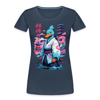 Samurai Duck Aesthetic Vaporwave Style Japanese - Women's Premium Organic T-Shirt - navy - Front - Mia (176cm)