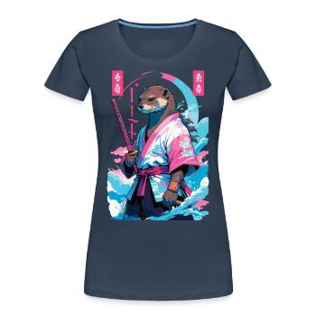 Samurai Otter Aesthetic Vaporwave Asiatischer Stil - Frauen Premium Bio T-Shirt - Navy - Vorne - Mia (176cm)
