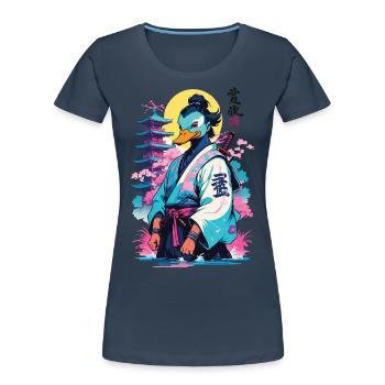 Samurai Ente In Aesthetic Vaporwave Stil - Frauen Premium Bio T-Shirt - Navy - Vorne - Mia (176cm)
