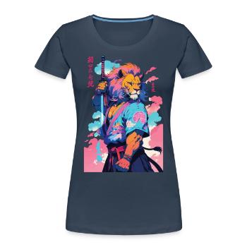 Samurai Löwe Aesthetic Vaporwave Stil - Frauen Premium Bio T-Shirt - Navy - Vorne - Mia (176cm)