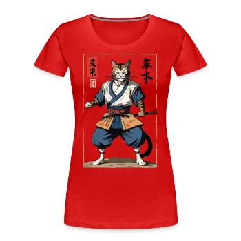Samurai Katze Vintage Ukiyo-E Japanischer Samurai - Frauen Premium Bio T-Shirt -  - Vorne - Mia (176cm)