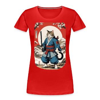 Samurai Katze Vintage Ukiyo E Japanisches - Frauen Premium Bio T-Shirt - Navy - Vorne - Mia (176cm)