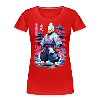 Samurai Ente Aesthetic Vaporwave Stil Japan - Frauen Premium Bio T-Shirt - Navy - Vorne - Mia (176cm)