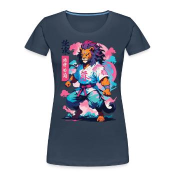 Samouraï Lion Esthétique Vaporwave Style Japon Art - T-shirt bio Premium Femme - bleu marine - Devant - Mia (176cm)