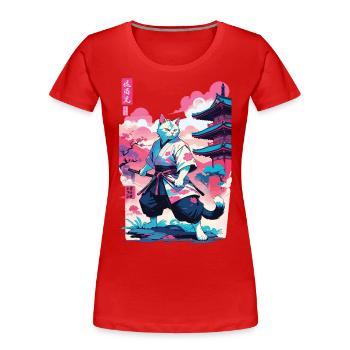 Chat samouraï Vaporwave Esthétique Japon Art - T-shirt bio Premium Femme - bleu marine - Devant - Mia (176cm)