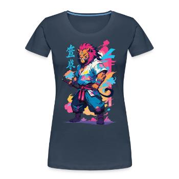 Samouraï Lion Esthétique Vaporwave Style Japon Design - T-shirt bio Premium Femme - bleu marine - Devant - Mia (176cm)