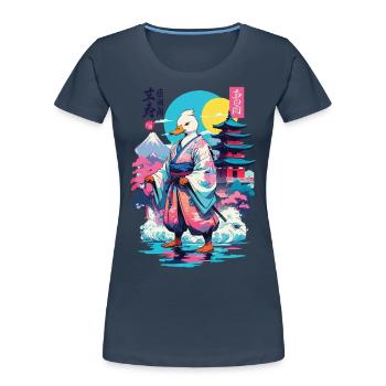 Samouraï Duck Esthétique Vaporwave Style Japonais - T-shirt bio Premium Femme - bleu marine - Devant - Mia (176cm)