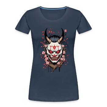 Oni Démon Masque Samouraï Esthétique Yokai - T-shirt bio Premium Femme - bleu marine - Devant - Mia (176cm)