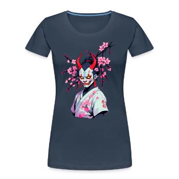 Oni Samouraï Vaporwave Esthétique Japon Culture - T-shirt bio Premium Femme - bleu marine - Devant - Mia (176cm)