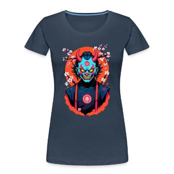 Oni Samouraï Vaporwave Esthétique Japon Culture - T-shirt bio Premium Femme - bleu marine - Devant - Mia (176cm)