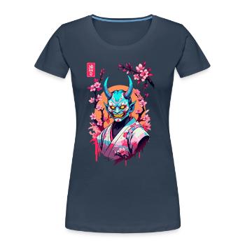 Oni Samouraï Vaporwave Esthétique Japon Culture - T-shirt bio Premium Femme - bleu marine - Devant - Mia (176cm)