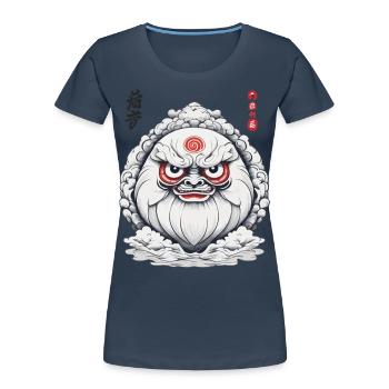Japanischer Daruma Ästhetik Vintage Design - Frauen Premium Bio T-Shirt - Navy - Vorne - Mia (176cm)