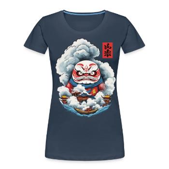 Japanese Daruma Aesthetic Yokai Design - Women's Premium Organic T-Shirt - navy - Front - Mia (176cm)