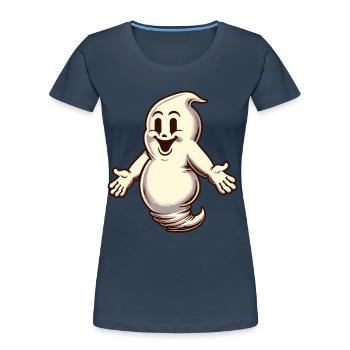 Funny Vintage Ghost Knows Nothing - Frauen Premium Bio T-Shirt - Navy - Vorne - Mia (176cm)