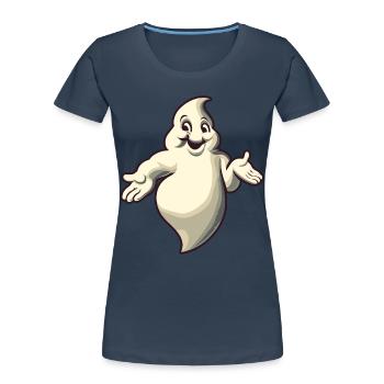 Funny Vintage Ghost Knows Nothing Halloween - Women's Premium Organic T-Shirt - navy - Front - Mia (176cm)
