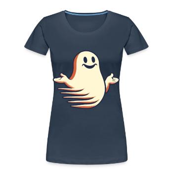 Funny Vintage Ghost Knows Nothing Halloween - Women's Premium Organic T-Shirt - navy - Front - Mia (176cm)