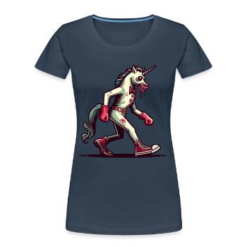 Zombie Licorne Mort-vivant Créature mystique - T-shirt bio Premium Femme - bleu marine - Devant - Mia (176cm)