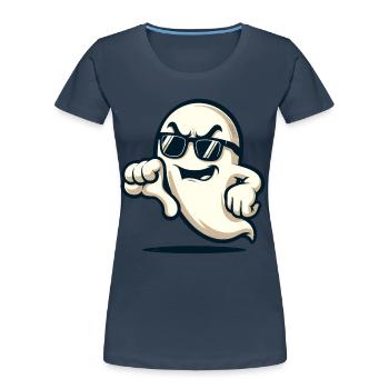 Cool Ghost Gives Thumbs Down Funny Halloween - Women's Premium Organic T-Shirt - navy - Front - Mia (176cm)