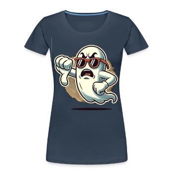 Cool Ghost gives thumbs down Halloween ghost - Women's Premium Organic T-Shirt - navy - Front - Mia (176cm)