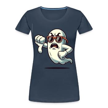 Cool Ghost Gives Thumbs Down Funny Halloween - Women's Premium Organic T-Shirt - navy - Front - Mia (176cm)