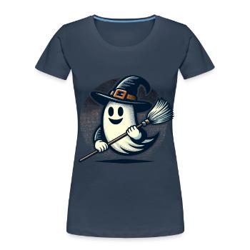 funny Halloween witch ghost with witch broom - Women's Premium Organic T-Shirt - navy - Front - Mia (176cm)