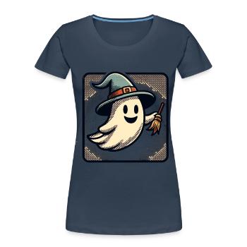 Funny Witch Ghost Witches Broom Halloween Party - Women's Premium Organic T-Shirt - navy - Front - Mia (176cm)