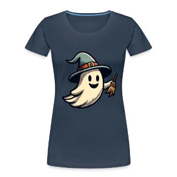 Funny Witch Ghost Witch Broom Halloween Party - Women's Premium Organic T-Shirt - navy - Front - Mia (176cm)