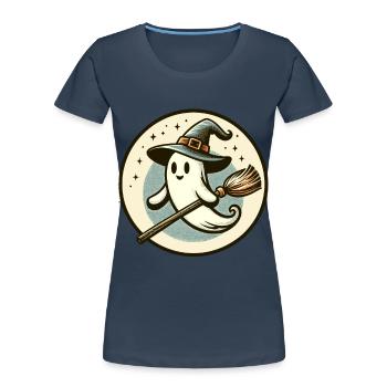 Funny Witch Spirit Witch Broom Vintage Art Style - Women's Premium Organic T-Shirt - navy - Front - Mia (176cm)