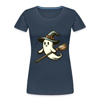 Funny Witch Spirit Witch Broom Vintage Art Style - Women's Premium Organic T-Shirt - navy - Front - Mia (176cm)